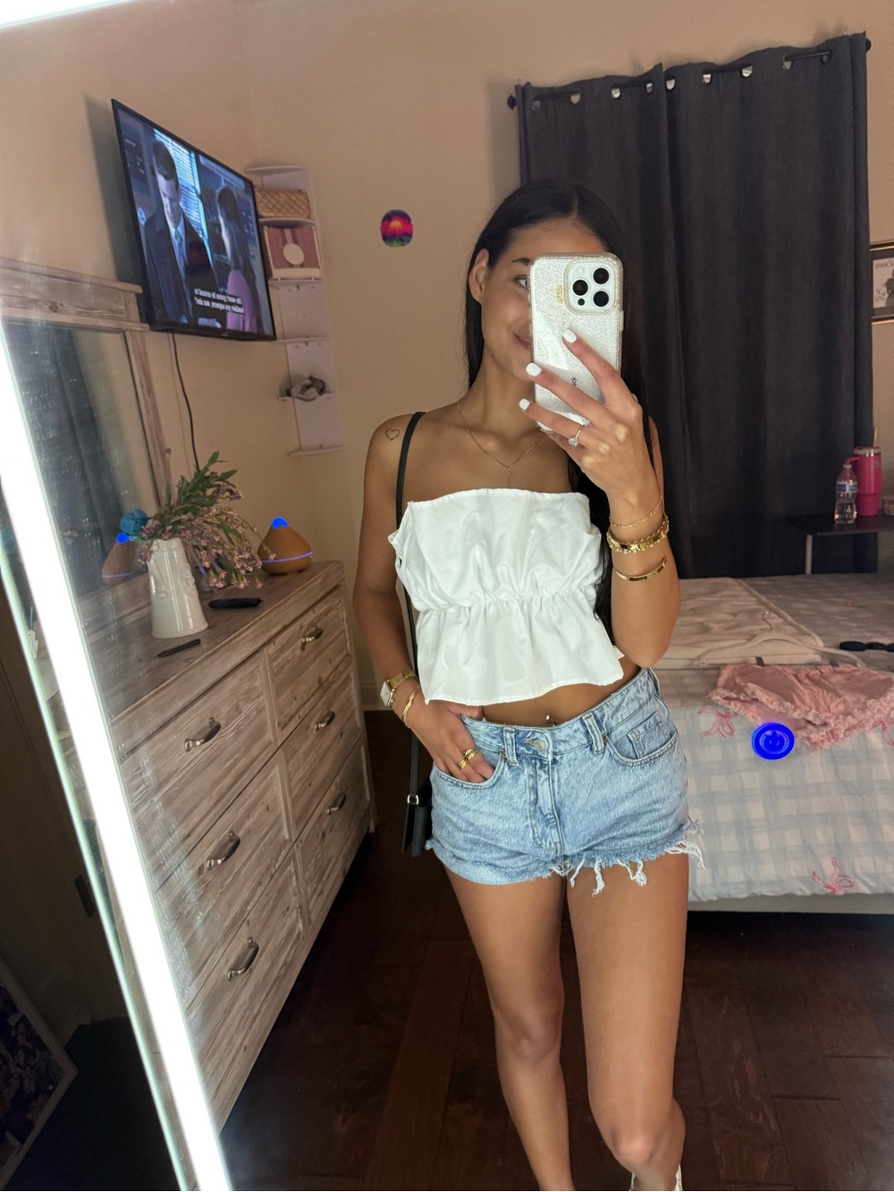 Women’s White Ruffle Cropped Cami Top
